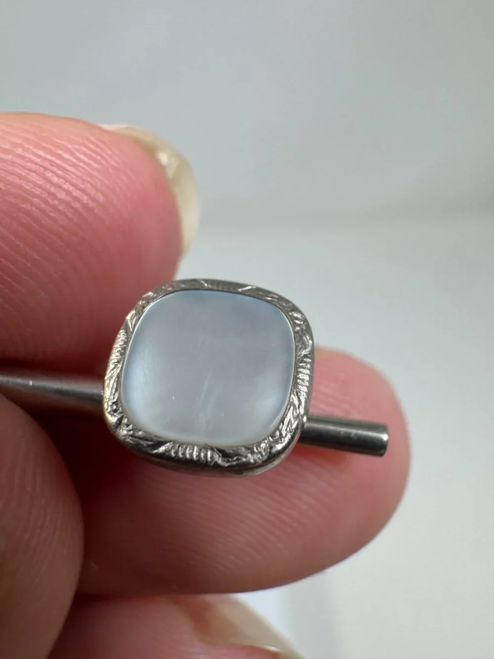Vintage Swank Silver Tone Mother of Pearl Tuxedo Shirt Studs Set of 3